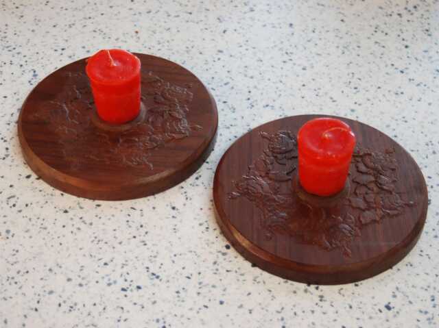 Black Walnut Candle Holders - Rose Carvings Unique Wedding Or Christmas Gift 13096 - image 1