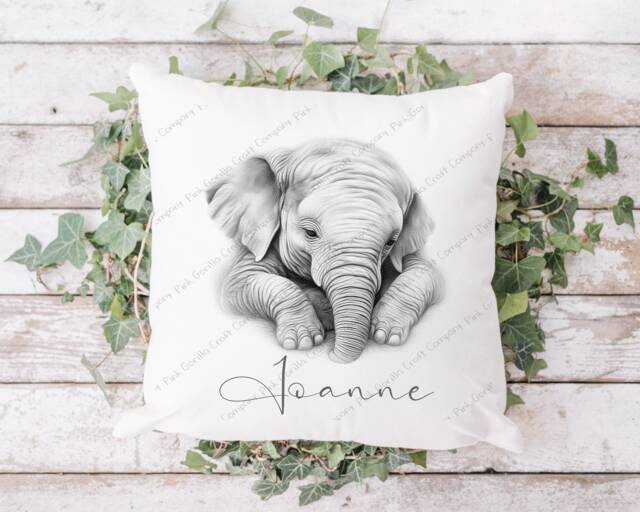 Elephant Cushion, Pillow, Baby Elephant, Gift, Art, Lover, Gift For Mum, Her, Sketch - image 1