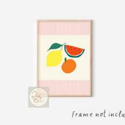 Bright Fruit Print With A Striped Peach Border. Perfect For Nursery, Bedroom Or Playroom - Unframed - thumbnail 2