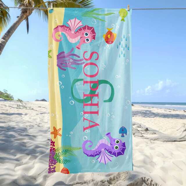 Personalized Marine Animal Beach Towels, Customized Name Towels For Kids, Customized Cartoon Swimming Pool Beach Parties Gift - image 1