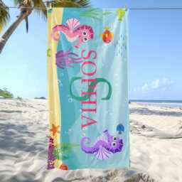 Personalized Marine Animal Beach Towels, Customized Name Towels For Kids, Customized Cartoon Swimming Pool Beach Parties Gift - thumbnail 1