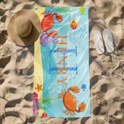 Personalized Marine Animal Beach Towels, Customized Name Towels For Kids, Customized Cartoon Swimming Pool Beach Parties Gift - thumbnail 2