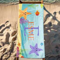 Personalized Marine Animal Beach Towels, Customized Name Towels For Kids, Customized Cartoon Swimming Pool Beach Parties Gift - thumbnail 3