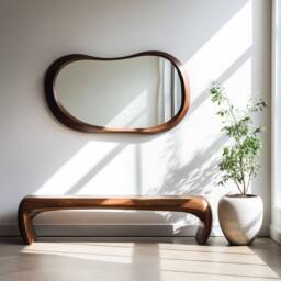 Real Walnut Wood Frame Mirror Asymmetrical Wall Home Decor - thumbnail 2