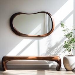 Real Walnut Wood Frame Mirror Asymmetrical Wall Home Decor - thumbnail 3