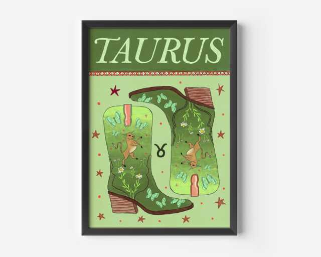 Taurus Cowgirl Print Western Zodiac Art, Unframed - image 1