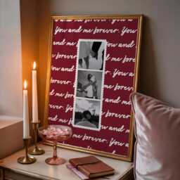 Personalised Couples Print - You & Me Forever Red Couple Quote Photobooth Strip Valentines Gift - thumbnail 1