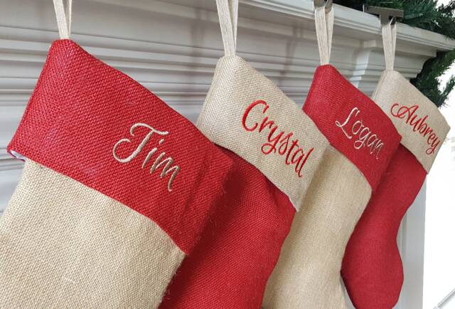 Christmas Stocking. Personalized Natural Burlap & Red Stockings, Stockings. 1 Stocking - image 1