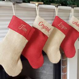 Christmas Stocking. Personalized Natural Burlap & Red Stockings, Stockings. 1 Stocking - thumbnail 3