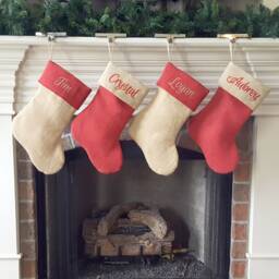 Christmas Stocking. Personalized Natural Burlap & Red Stockings, Stockings. 1 Stocking - thumbnail 2