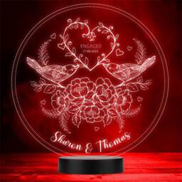 Birds & Roses Engagement Love Personalised Gift Colour Changing Night Light - thumbnail 1