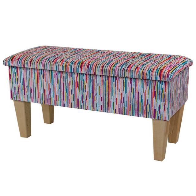 Handmade Storage Ottoman Stool Extravaganza Stripe Rainbow Fabric - image 1