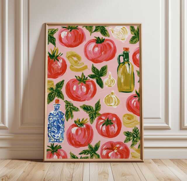 Tomato Pattern Poster, Mediterranean Kitchen Print, Food Wall Art - image 1