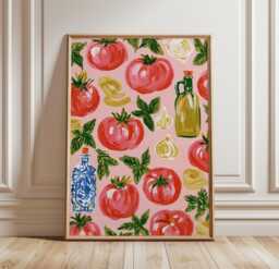Tomato Pattern Poster, Mediterranean Kitchen Print, Food Wall Art - thumbnail 1