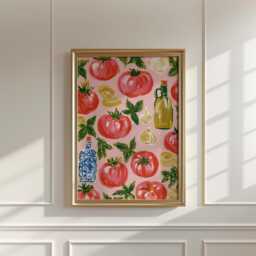 Tomato Pattern Poster, Mediterranean Kitchen Print, Food Wall Art - thumbnail 3