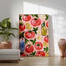 Tomato Pattern Poster, Mediterranean Kitchen Print, Food Wall Art - thumbnail 4