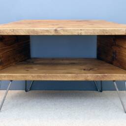 Reclaimed Wood Corner Tv Stand Retro Media Unit With Hairpin Legs - thumbnail 2