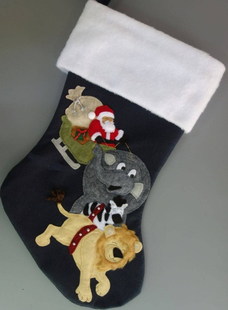 "Lion, Elephant & Zebra Christmas Stocking""Santa's Safari Sleigh" - image 1