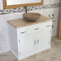 Bathroom Vanity Unit White Painted Modern Cabinet Wash Stand Travertine Top & Basin 1161Pt025T - thumbnail 2