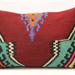 Turkish Kilim Pillow Cover 16x24, Handmade Wool Lumbar Cushion - thumbnail 2