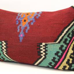 Turkish Kilim Pillow Cover 16x24, Handmade Wool Lumbar Cushion - thumbnail 3