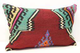 Turkish Kilim Pillow Cover 16x24, Handmade Wool Lumbar Cushion - thumbnail 1