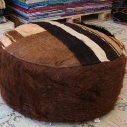Vintage Kilim Rug Pouf Cover, Turkish Wool Ottoman Footstool - thumbnail 2
