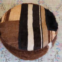 Vintage Kilim Rug Pouf Cover, Turkish Wool Ottoman Footstool - thumbnail 3