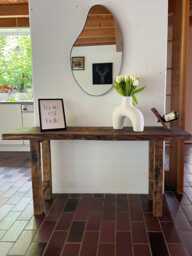Reclaimed Wood Foyer Table, Narrow Console Entry Sofa Front Entrance, Rustic Counter Table Long Bar Height Table-Customizable - thumbnail 1