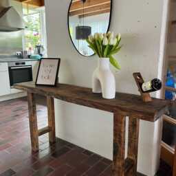 Reclaimed Wood Foyer Table, Narrow Console Entry Sofa Front Entrance, Rustic Counter Table Long Bar Height Table-Customizable - thumbnail 2