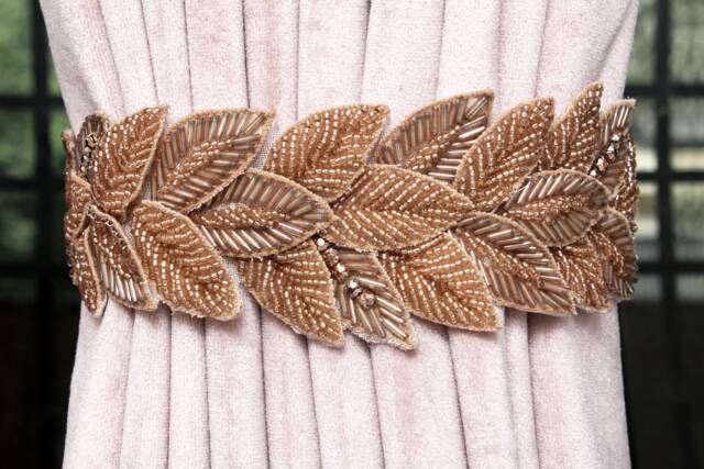 Rosegold Leaf Curtain Tieback, Beaded Hand Embroidered Veil - Bmctb002 - image 1