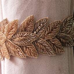 Rosegold Leaf Curtain Tieback, Beaded Hand Embroidered Veil - Bmctb002 - thumbnail 3