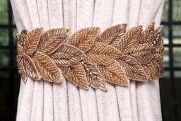 Rosegold Leaf Curtain Tieback, Beaded Hand Embroidered Veil - Bmctb002