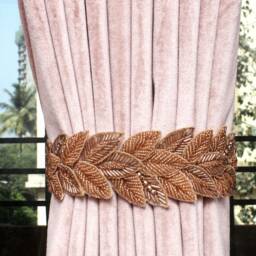 Rosegold Leaf Curtain Tieback, Beaded Hand Embroidered Veil - Bmctb002 - thumbnail 2