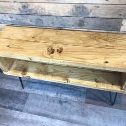 Bespoke Handmade Rustic Tv Stand Reclaimed Pine On Hairpin Legs - thumbnail 3