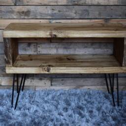 Bespoke Handmade Rustic Tv Stand Reclaimed Pine On Hairpin Legs - thumbnail 2