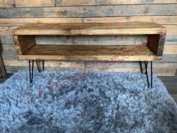 Bespoke Handmade Rustic Tv Stand Reclaimed Pine On Hairpin Legs