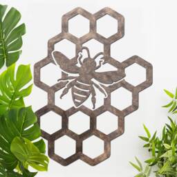 Rustic Steel Bee Honeycomb Wall Art, Indoor Outdoor Decor - thumbnail 1
