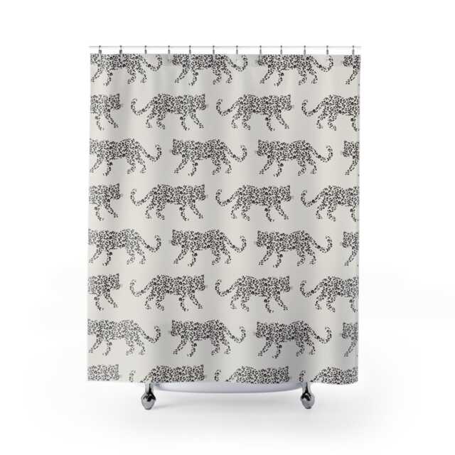 Shower Curtain, Leopard Parade, Chocolate On Cream, Animal Print Bath Safari Wildlife Home, Jungle Cats Bathroom Decor, Bold Modern - image 1