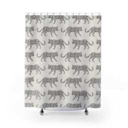 Shower Curtain, Leopard Parade, Chocolate On Cream, Animal Print Bath Safari Wildlife Home, Jungle Cats Bathroom Decor, Bold Modern - thumbnail 1