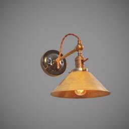 Industrial Wall Light - Steampunk Lamp Sconce Machine Age Brass Cone Shade Lighting Cafe - thumbnail 2