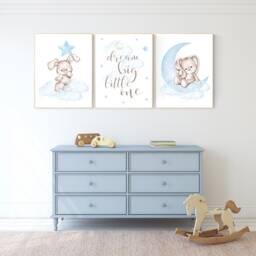 Bunny Nursery Print Dream Big, Moon & Stars, Boy Room Decor - thumbnail 2