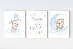 Bunny Nursery Print Dream Big, Moon & Stars, Boy Room Decor - thumbnail 1