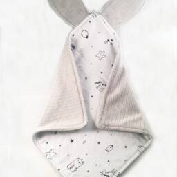 Crinkle Ears Bunny Lovey - Gender Neutral Gray Unicorn/Bear/Bumblebee/Sheep/stars/Hearts/Clouds/Turtles with Grey Chenille - thumbnail 3
