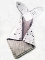 Crinkle Ears Bunny Lovey - Gender Neutral Gray Unicorn/Bear/Bumblebee/Sheep/stars/Hearts/Clouds/Turtles with Grey Chenille