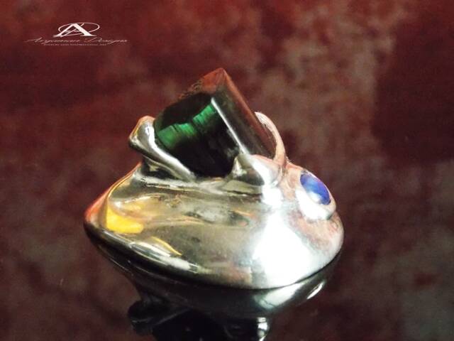 sterling Silver Bi-Color Tourmaline Figure, Office Decor Art - image 1