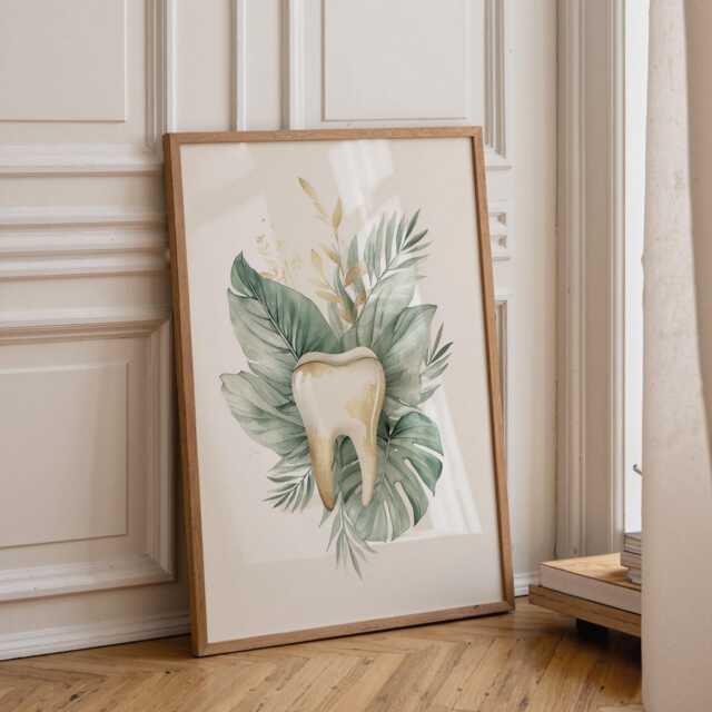 Dental Wall Art Print - Botanical Jaw Illustration Modern Dentist Office D??cor Anatomy Medical - image 1