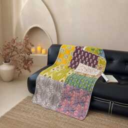 Patchwork Throw Blanket, Floral Wall Tapestry, Oversized Bath Towel, Housewarming Gift - thumbnail 4