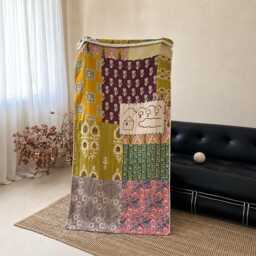 Patchwork Throw Blanket, Floral Wall Tapestry, Oversized Bath Towel, Housewarming Gift - thumbnail 1
