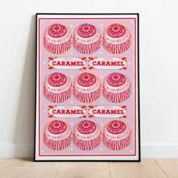 Tunnocks Tea Cake & Caramel Pink & Red Pattern Kitchen Poster/Art Print Unframed A5 A4 A3 Fun Quirky Bold Retro Food Drink Chocolate - thumbnail 2
